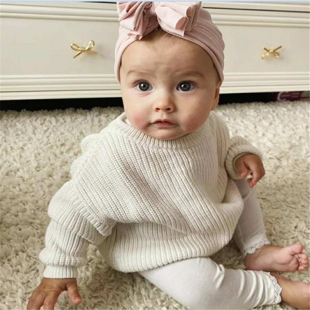 9 Color Autumn Winter Warm Newborn Baby Solid Color O-neck Sweater Infant Girl Boy Loose Fit Long Sleeve Knitted Pullover Top