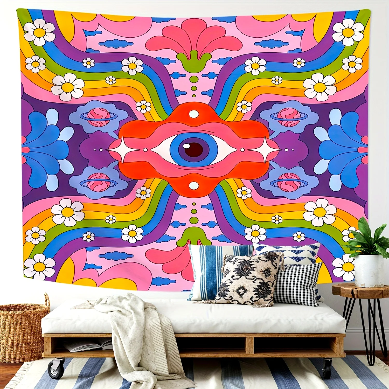 VIKAMA مسحور العين العملاقة مخدر نسيج قوس قزح البوهيمي غرفة المعيشة الجدار الشنق الموسيقى ديكور غرفة المنزل