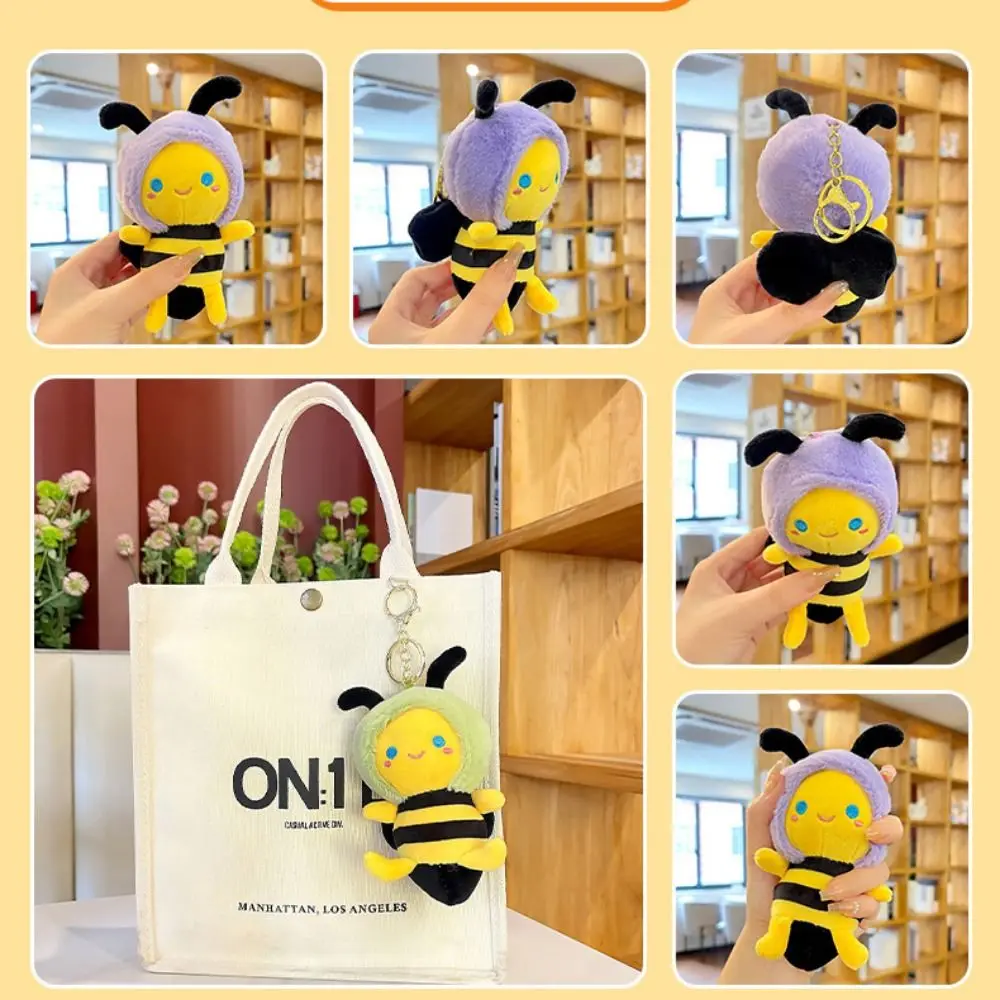 Little Bee Shape Bee Plush Keychain Stuffed Cotton Cartoon Bee Doll Bag Pendant Creative Personalized Plush Animal Bee Keyring