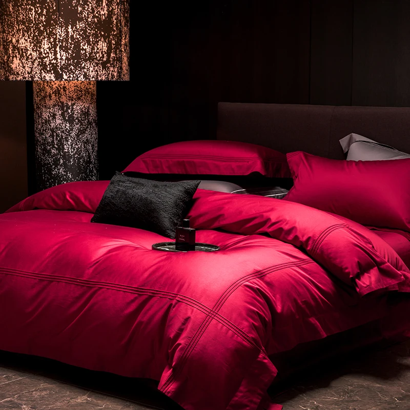 1000TC Egyptian Cotton Burgundy Luxury Bedding Set Double Queen King Size Duvet Cover Bed Sheet/Fitted Sheet Pillowcases 4Pcs