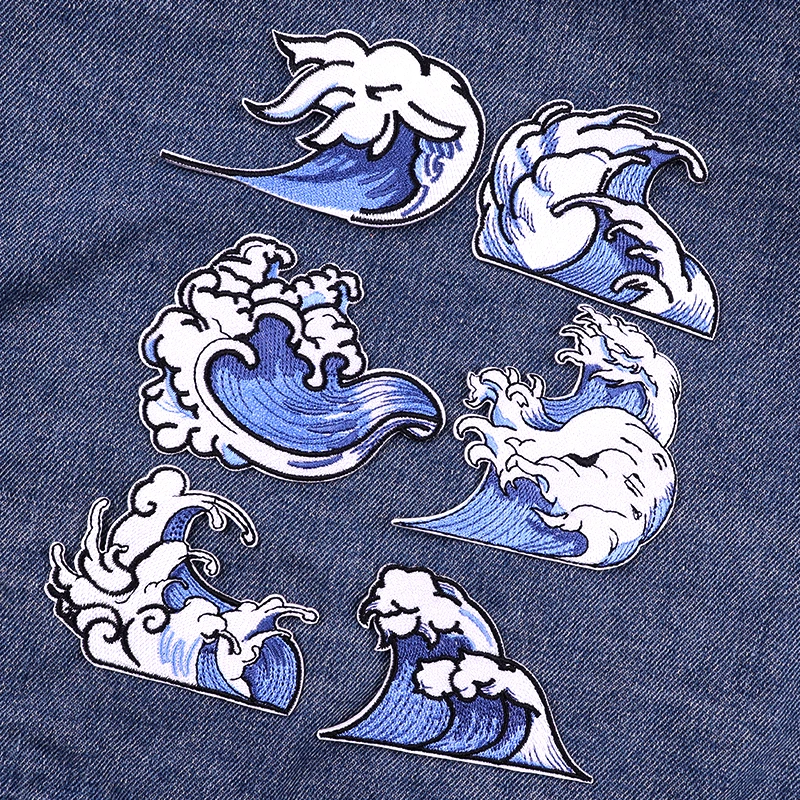 

Waves Patch Iron On Patches For Clothing Thermoadhesive Patches On Clothes Stickers Cartoon DIY Hook Loop Embroidery Patch Badge