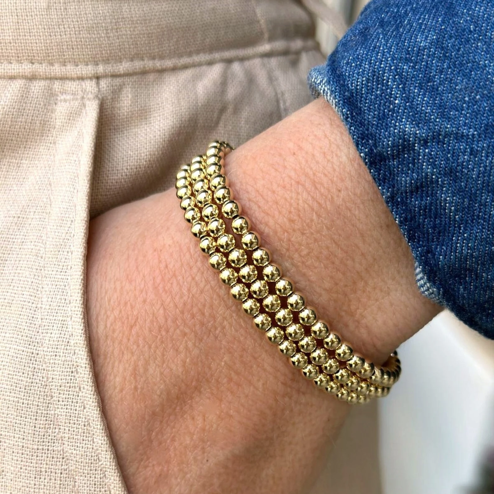 1 Piece Stretch Beaded Bracelet 14K Gold Filled Bead Bracelet  Stacking Resistant 3MM/4MM/5MM/6MM Beads Jewelry Gift for Women