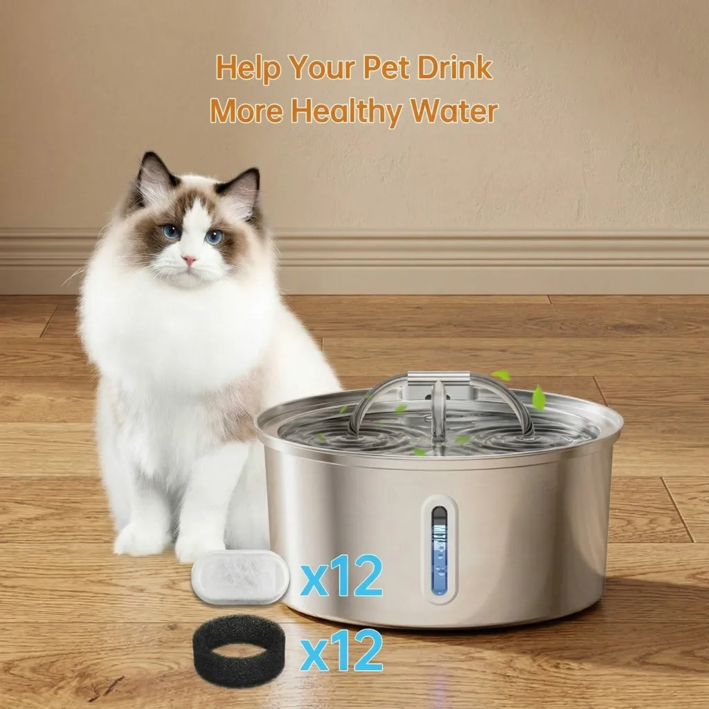 Cat Water Fountain Filter 12 Pack Carbon Replacement Filters for 3.2L 2L 4L 3L Pet Fountains Triple Stage Filtration 12 Pump