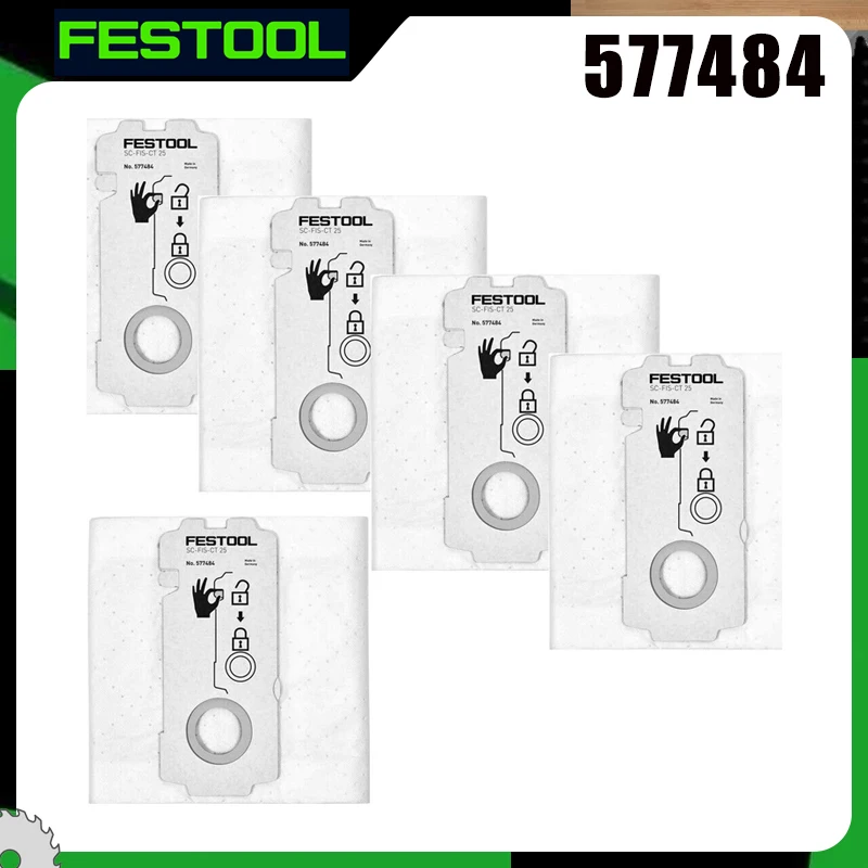 

FESTOOL 577484 SC-FIS-CT 25 Dust Collection Bags 5-pack Replacement Self-Cleaning Filter Bags for Festool CT 25 CTL 25