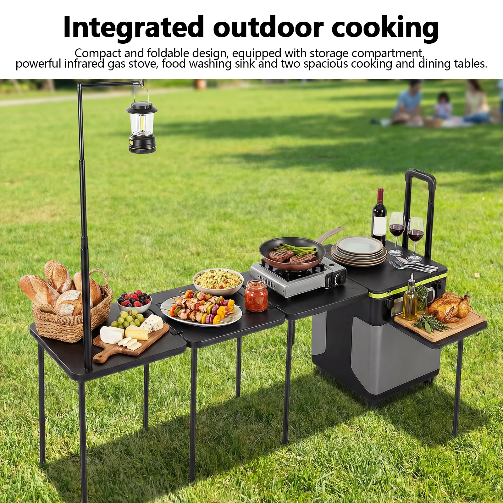 

Передвижная кухонная станция на колесах: складной походный кухонный стол с фонарными опорами для домашнего барбекю, пикников и гриль-вечеринок