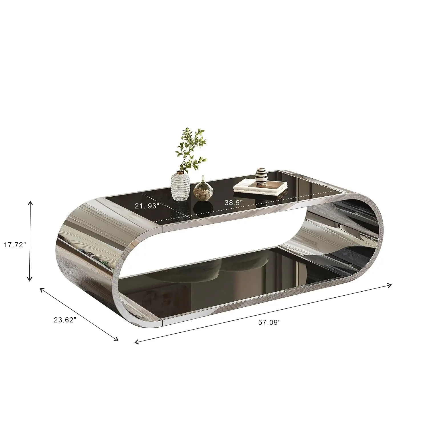 Oval Coffee Table with Glass Top & Stainless Steel Legs, Sliver, Customized