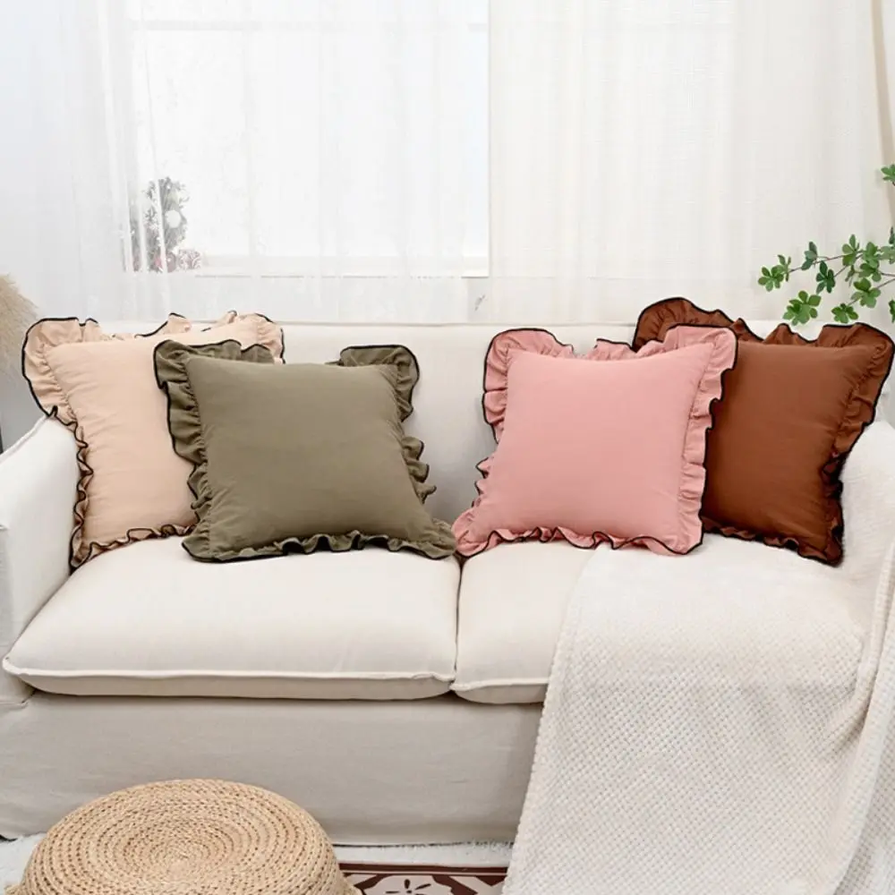 Cotton Ruffles Pillow Cover Square INS Style Flounce Throw Pillowcase 45x45cm Embroidery Cushion Cover Living Room/Office