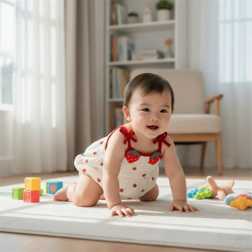 Fashion Strawberry Printed Baby Sling Jumpsuit Sweet Bow Thin Baby Romper Baby Clothes Baby Girl
