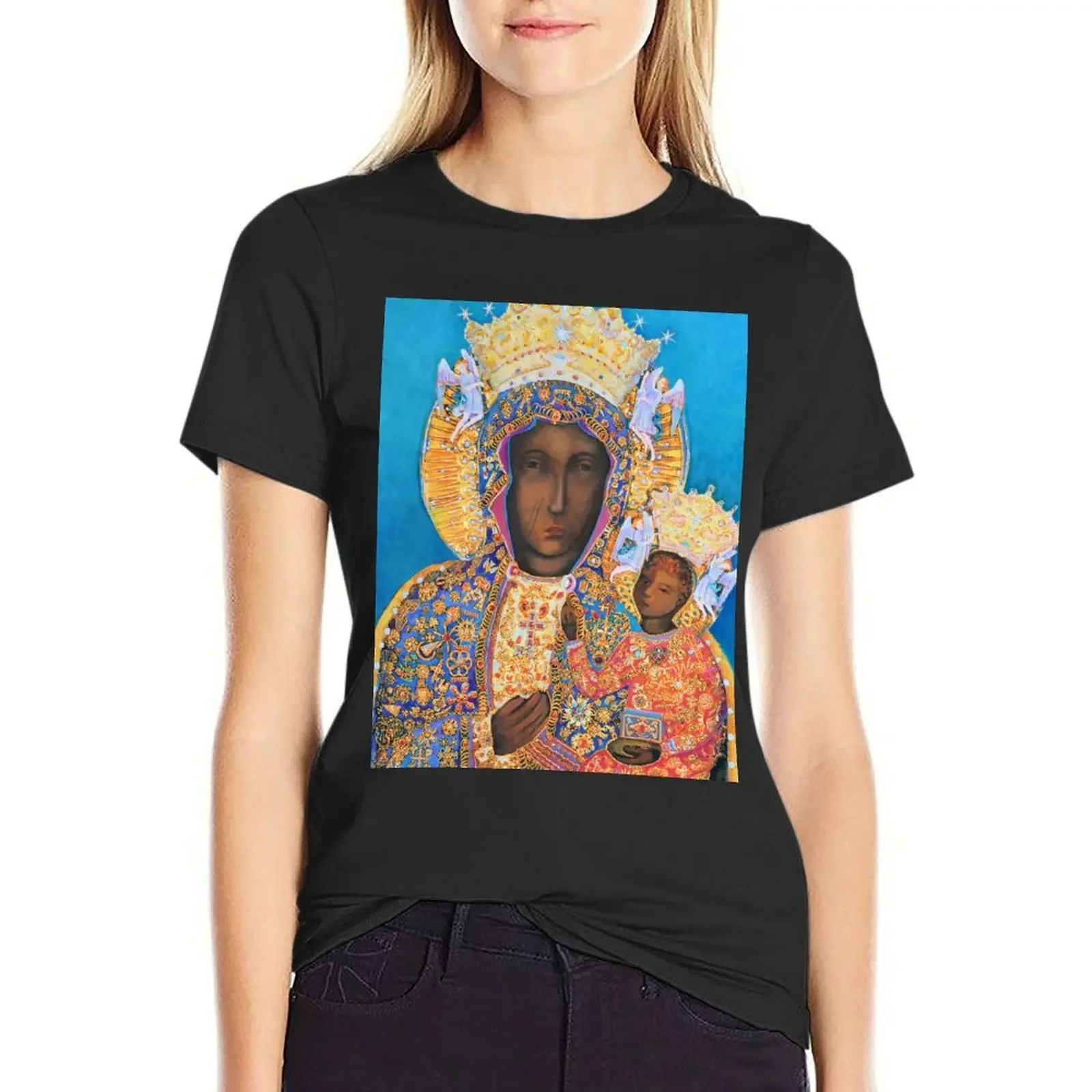 Our Lady of Czestochowa Black Madonna Poland Virgin Mary Painting T-Shirt cute clothes korean fashion funny Woman clothing