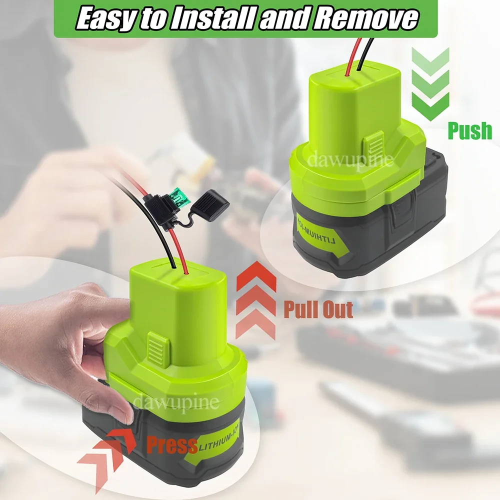 ワイヤーハーネスコネクタ電源ホイールDIYアダプター40Aヒューズ、リョービ18Vリチウムイオンバッテリー用、ペグペレーゴ子供用乗用玩具P107 P108対応