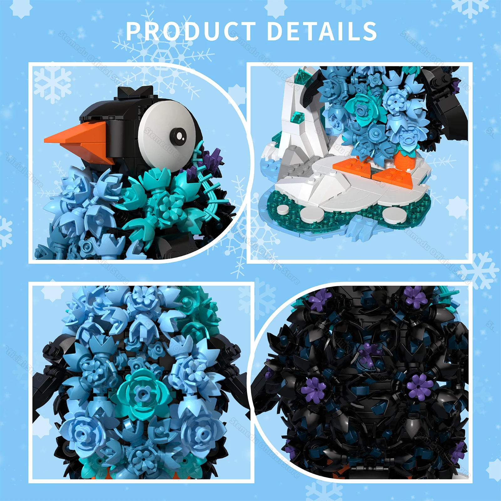 604PCS IceBloom Penguin Building Blocks Bird Animal Model Cold Ocean Polar Scene STEM Education Puzzle Brick Toys Gifts for Kids