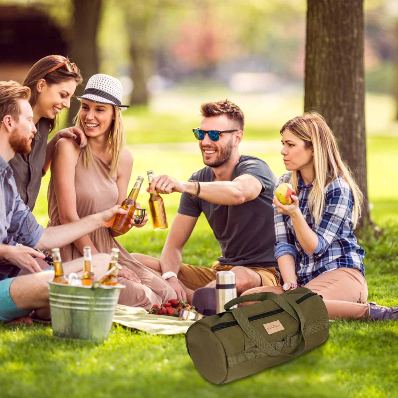 Tent Stake Tool Bag Portable Canvas Tent Wind Rope Buckle Handbag Large Capacity Lightweight Breathable Camping Supplies