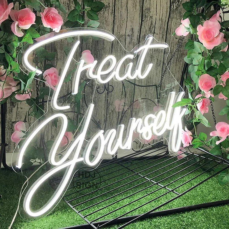 

Treat Yourself Neon Sign Pink Led Word Neon Lights Usb Neon Light Signs for Bedroom Home Light Up Letter Neon for Birthday Party