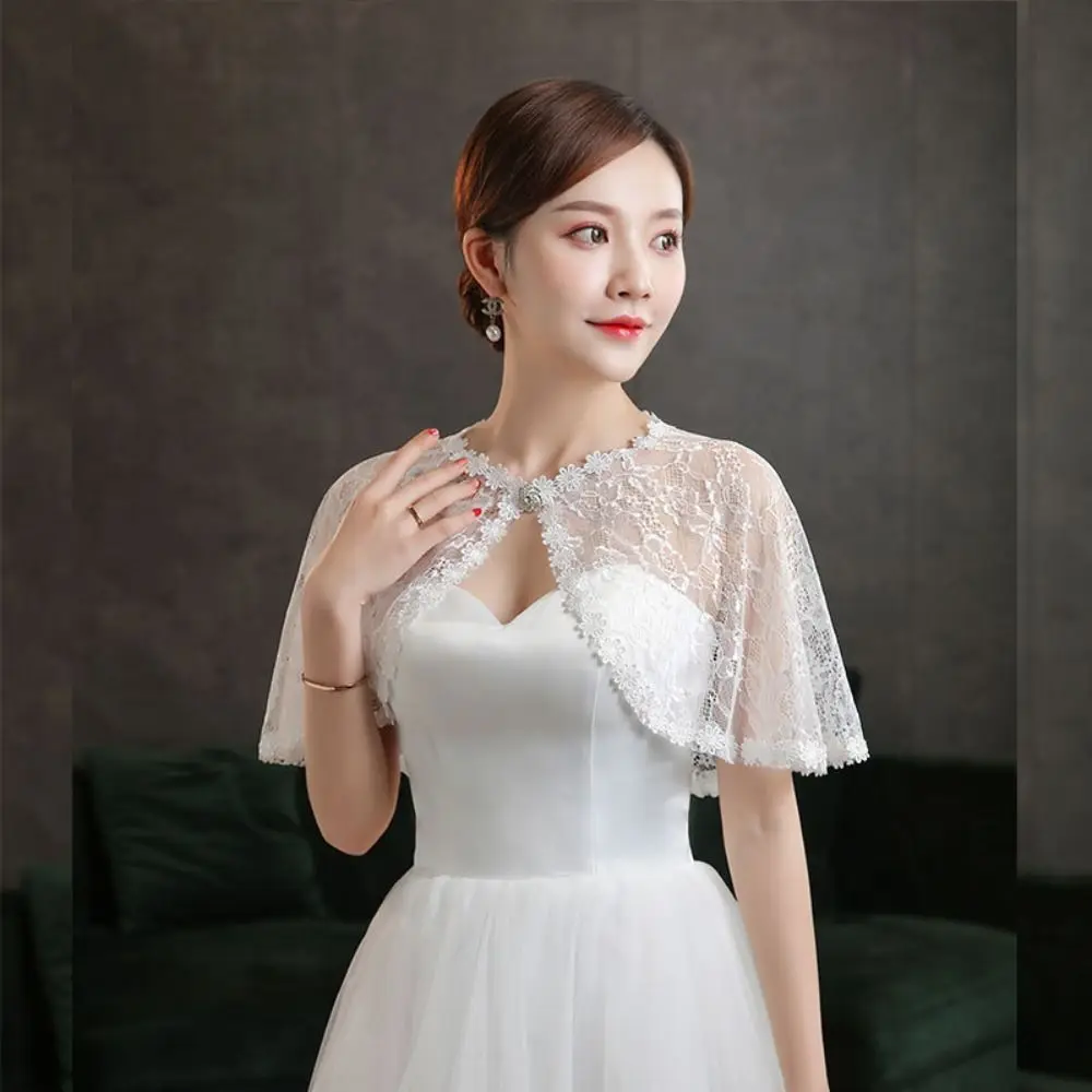 Women Bride Lace Tulle Evening Prom Cape Solid Color Soft Elegant Formal Sheer Cape Wedding Cosplay Shawl