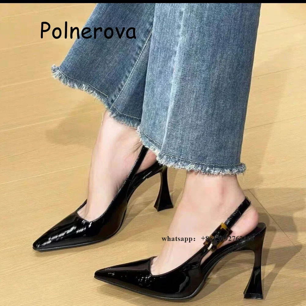 

Solid Pointed Toe Sandals Strange Style Women's Shoes Summer Casual Back Strap Buckle Shallow Catwalk Fashion Ladies Sandals