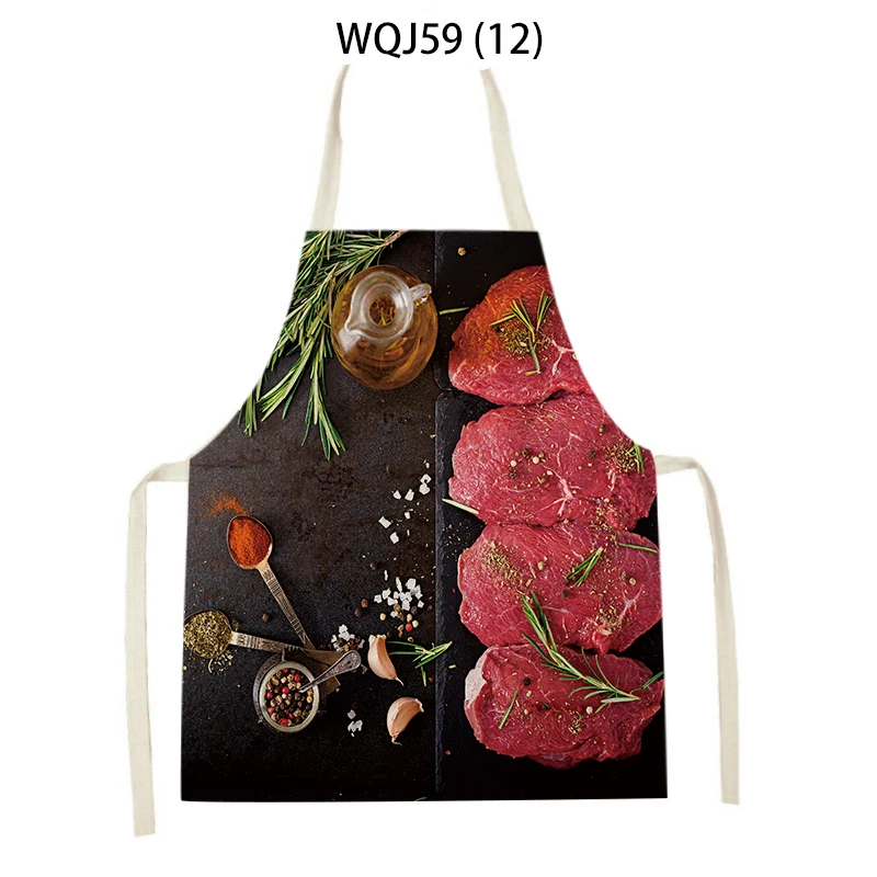 Kitchen Ingredients Fruit Print Linen Apron Men Women Chef Cleaning Sleeveless Apron Cake Shop Coffee Shop Baking Accessories