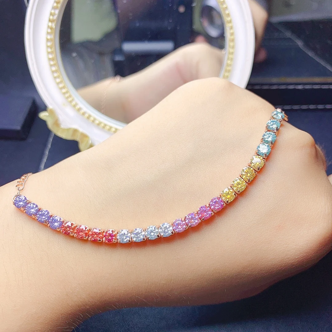 

4mm Rainbow Moissantie Jewelry 925 Sterling Silver Tennis Moissanite Bracelet 925 Silver Women Engagement Bracelet