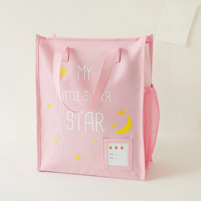 

Новая простая сумка на молнии для обеда с мультяшным рисунком, большая вместительная ручная сумка для хранения файлов.