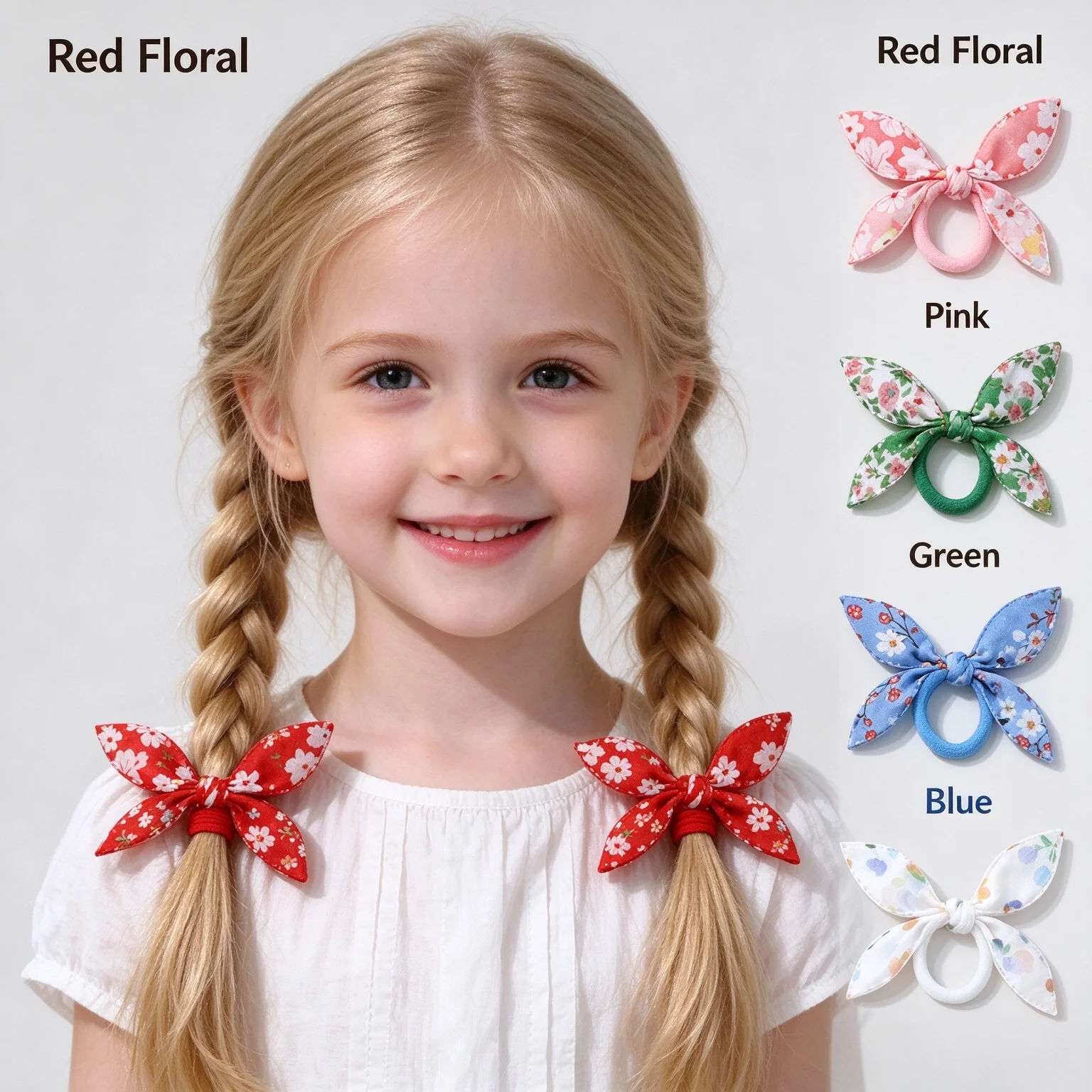 Random color 15/30pcs Flower Bunny Ears Headband, Cute Fabric Butterfly Knot Hair String, Elastic Band, Hair Fixer for Girls/Chi