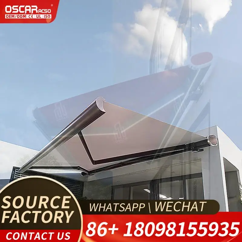 Outdoor Customizable Size PVC Awning Shade with LED Lighting Patio Garden Balcony Use Retractable Awning