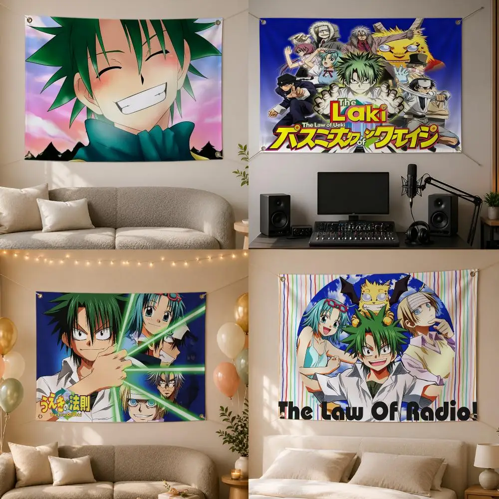 Banderas de la ley de Ueki, diseño de anime, para decorar paredes, ideales para dormitorios, fiestas, campamentos, festivales, tanto en interiores como en exteriores.