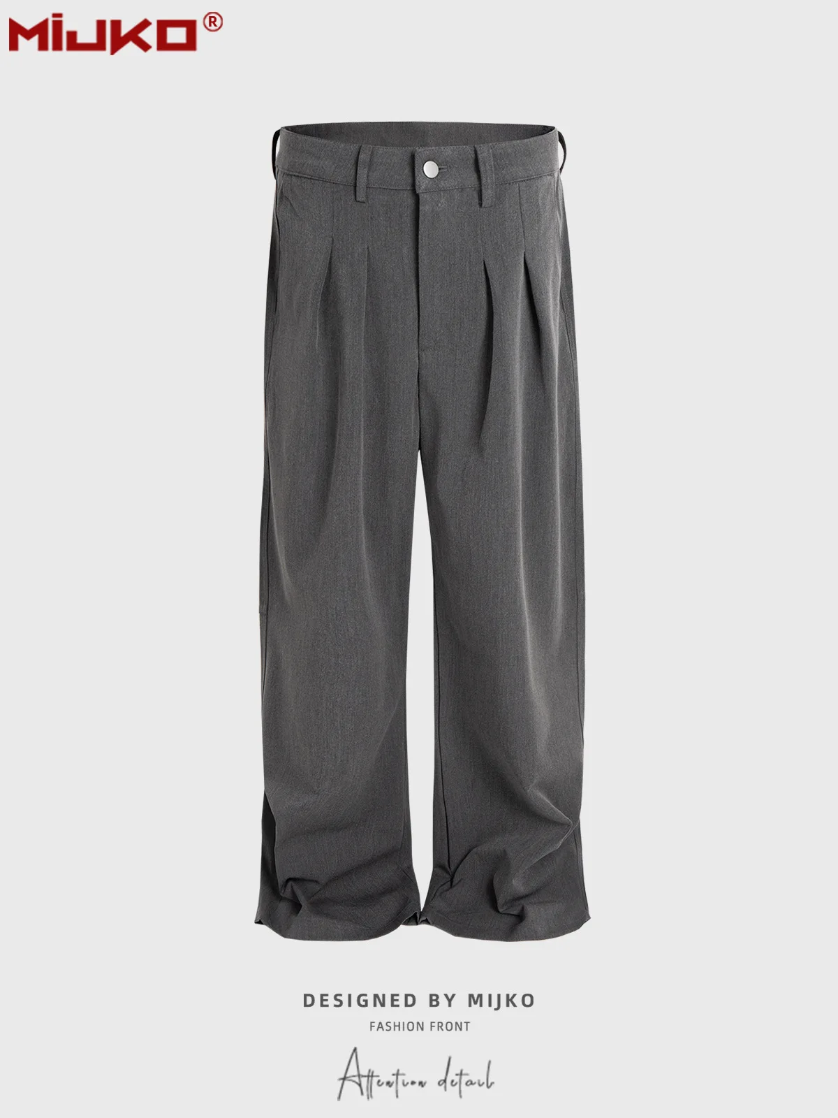 MIJKO للجنسين بنطال مستقيم الساق مطوي تصميم أسود رمادي مشمش السراويل C912 #