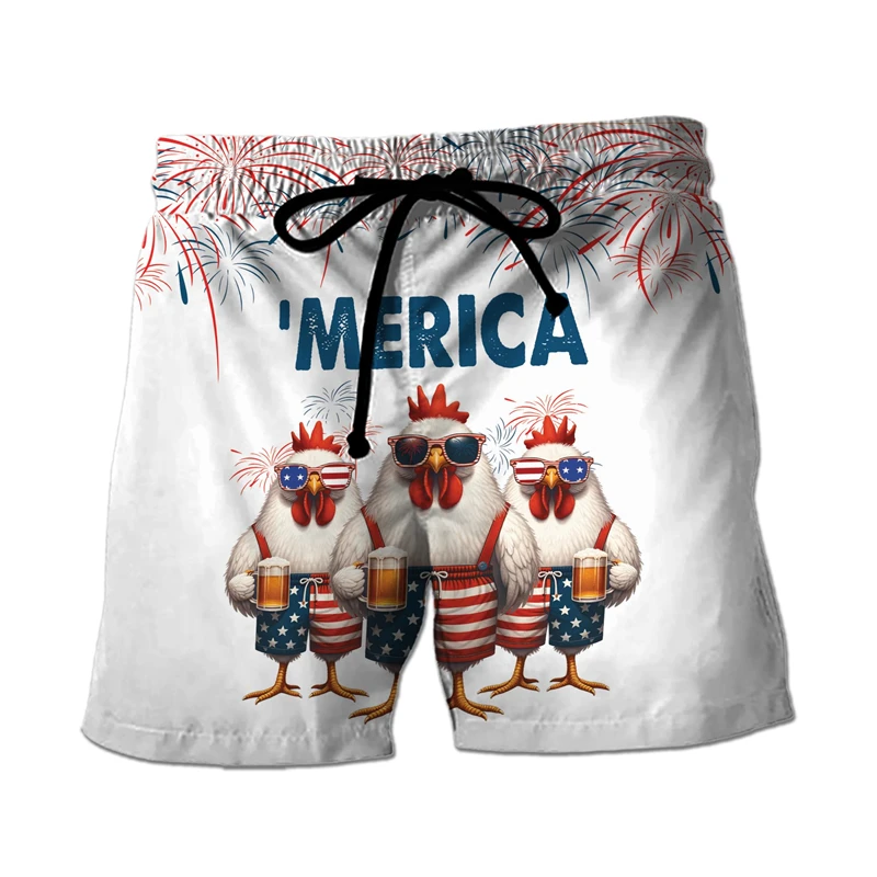 Funny Chicken Graphic Bermudas Hawaiian Boardshorts Rooster Board Shorts Male Trousers Boy Trunks Kids Beach Shorts Short Pants