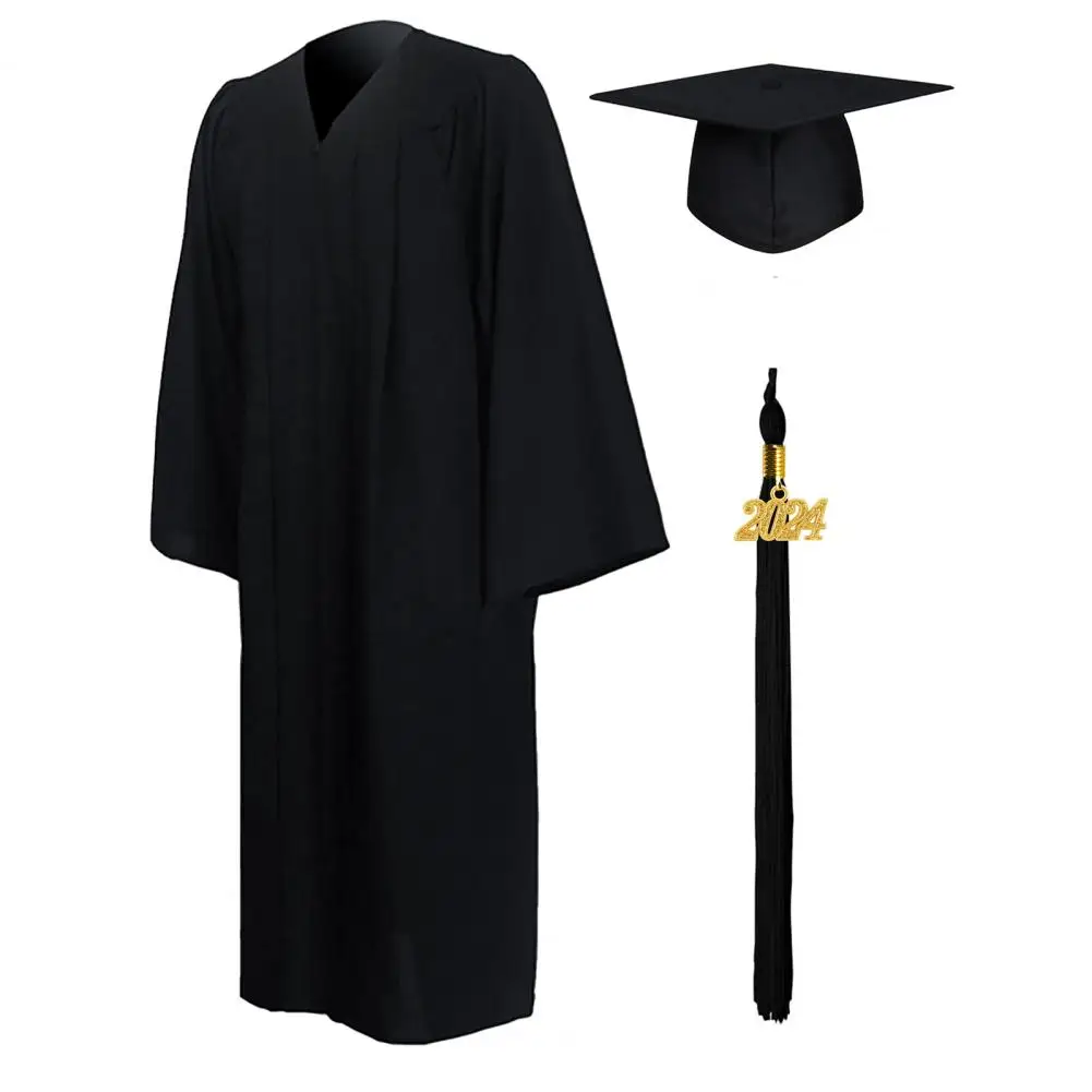 Volwassen Afstudeergewaad Hoed Set Losse Academische Uniform Bachelor Cap Met Kwast 2024 College Diploma-Uitreiking Jurk Cap Set