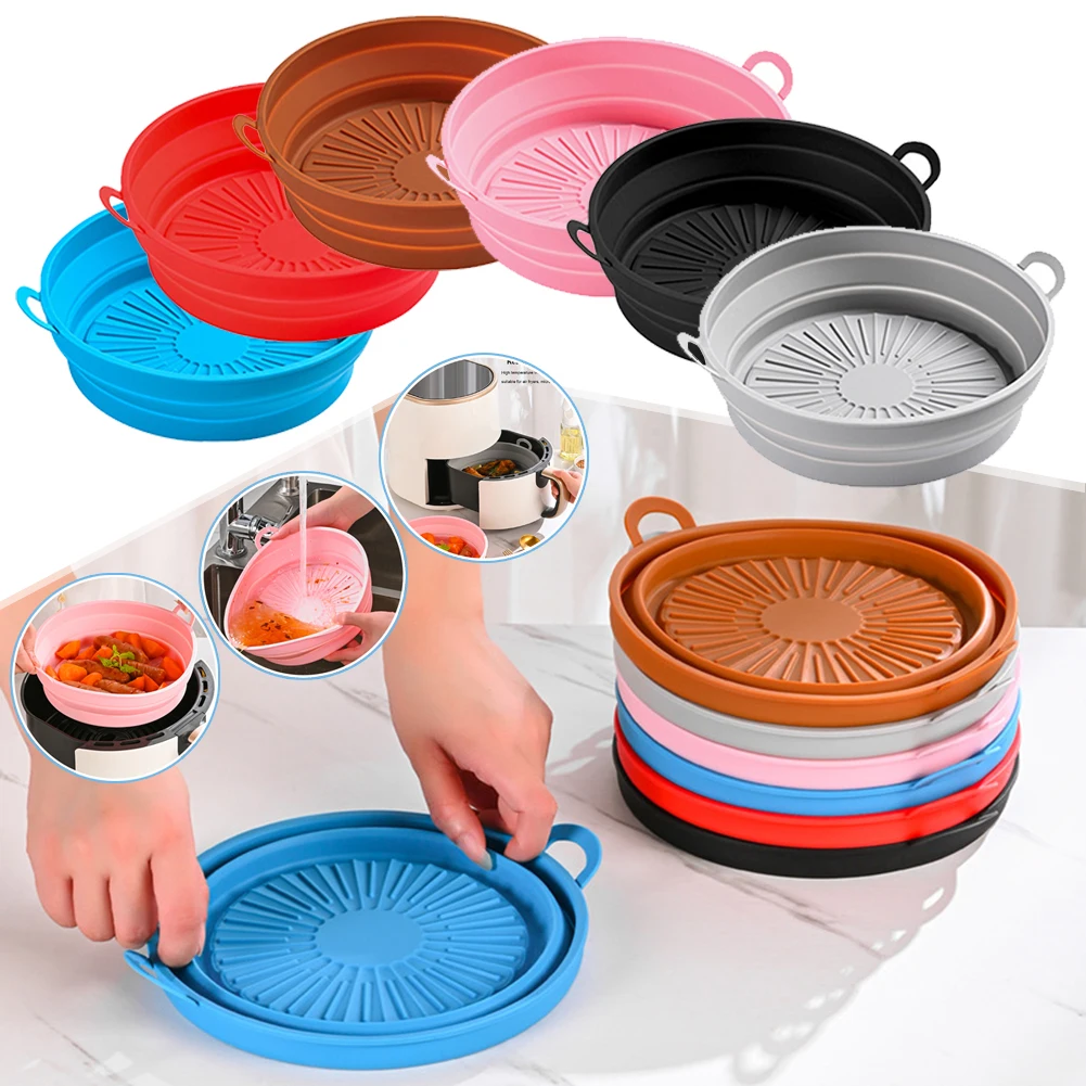 Friggitrice ad aria in Silicone sostituzione della pentola in Silicone della fodera in carta pergamena forno per friggitrice ad aria ciotola antiaderente cestello riutilizzabile per la cottura
