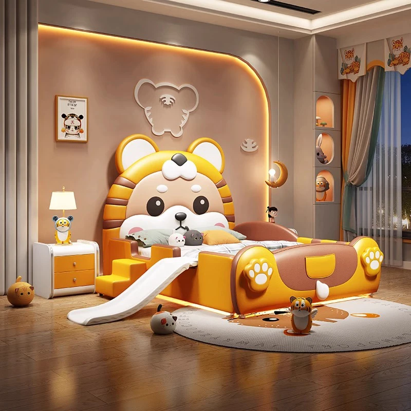 

Детская двуспальная кровать для малышей, 180x200 см, каркасы и основы изголовья, мебель для спальни, тигровая кровать с горкой, полные свадебные спальни