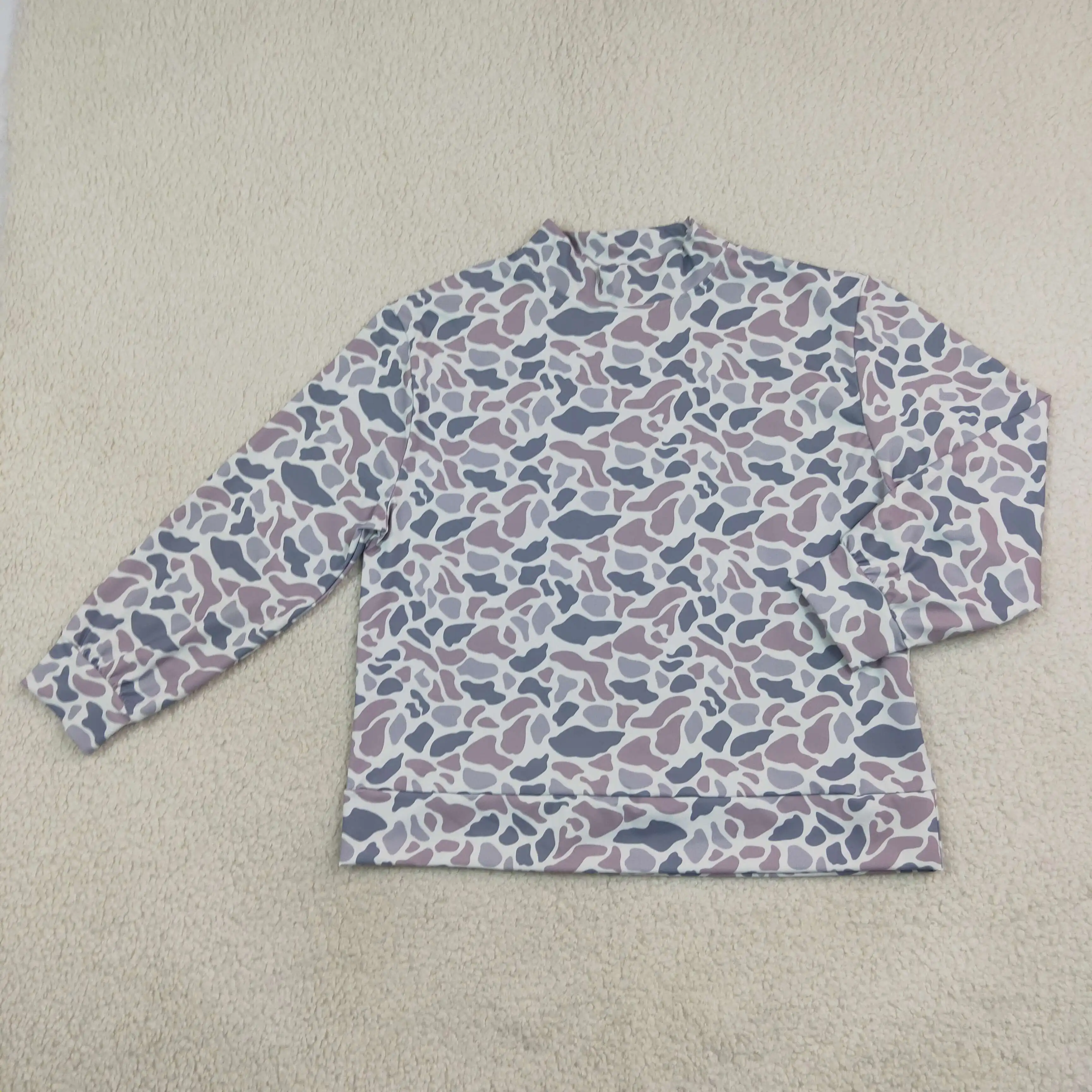 Wholesale Long Sleeves Adult Women Yoga Active Shirt Pullover Grey Camo Print Clothing