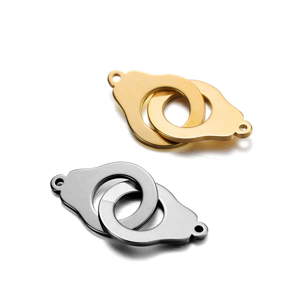 5pcs/lot Stainless Steel Double Handcuffs Hollow Pendants Connector for Bracelet Necklace Diy Jewelry Making Accessories