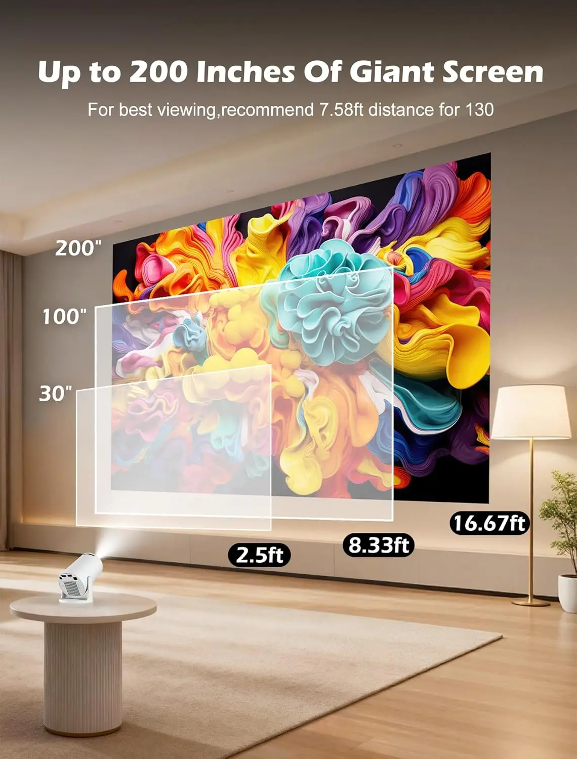 Mini Projetor 4K com Wifi6 e Bluetooth 5.0, Correção Auto Keystone, Portátil para Filmes ao Ar Livre