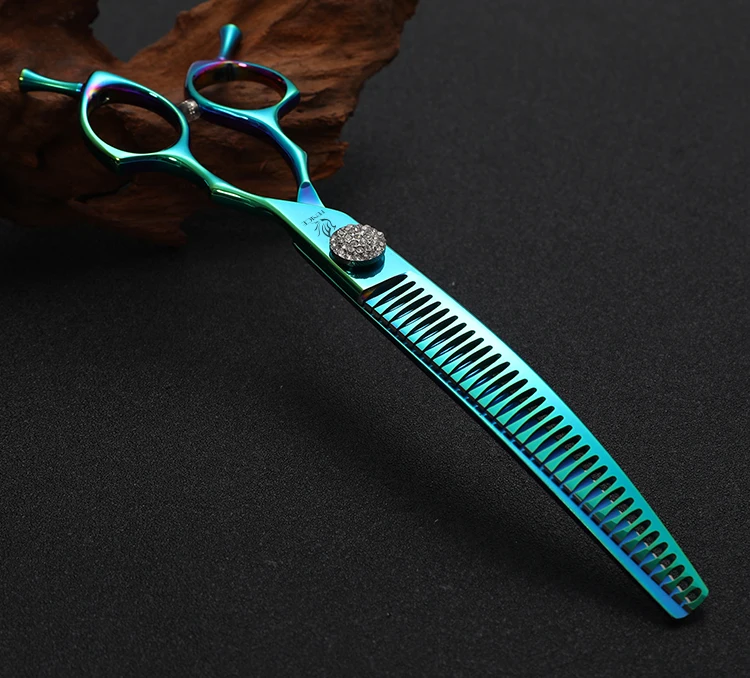 Fenice 7,25 Zoll profession elle Diamanten Schraube gebogen Chunker Schere Haustier Pflege Schere jp440c dünnere Schere für Hunde – Detail 16