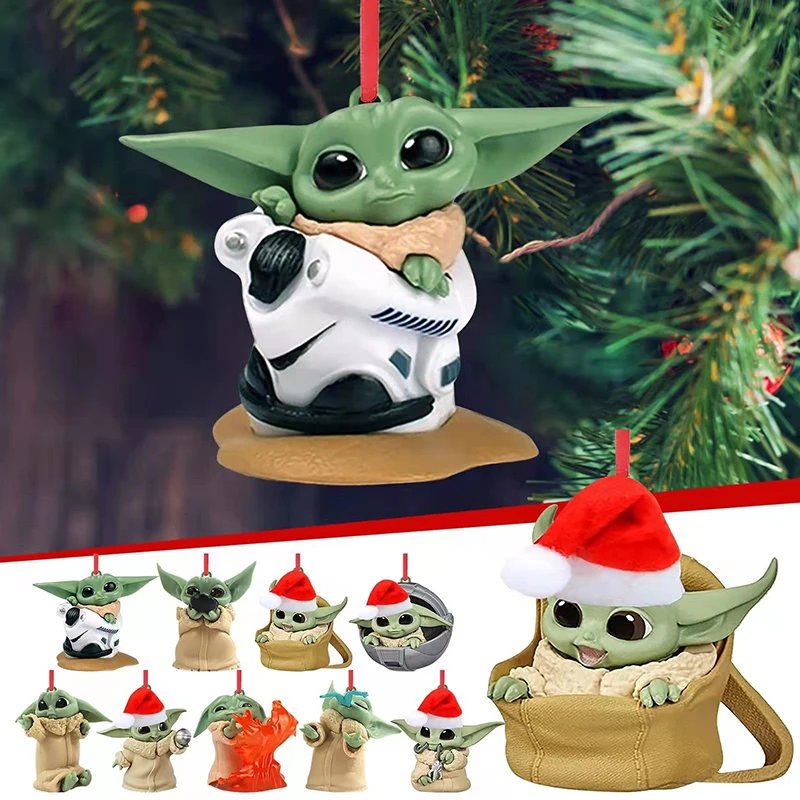 9 szt. Figurka Baby Yoda figurek płaski wisiorek boże narodzenie zawieszka na choinkę ozdoba na przyjęcie Santa dekoracja pokoju nowy rok Navidad