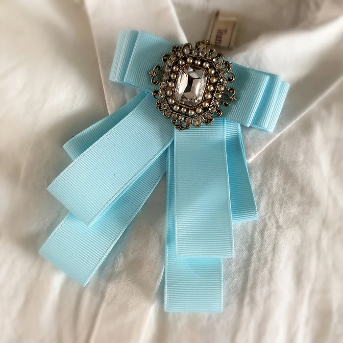 الكورية الشريط مانين ربطة القوس فيونكة دبابيس للنساء كريستال حجر الراين ربطة العنق دبابيس بذلة نسائية قميص color الملابس والاكسسوارات #5