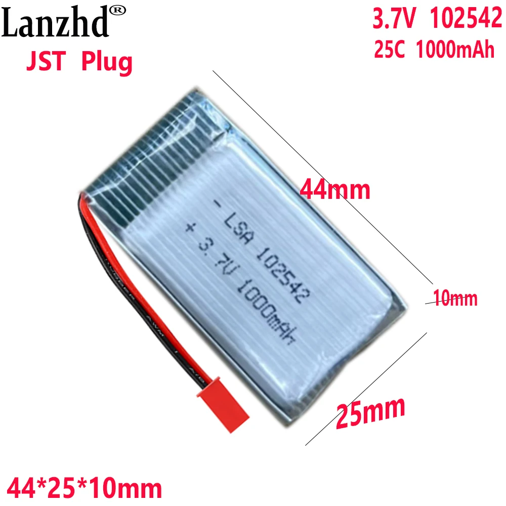 3.7V Li polymer Lithium Battery 25C rate  1000mAh For Drone model airplane model battery 102542 42*25*10mm With JST Plug