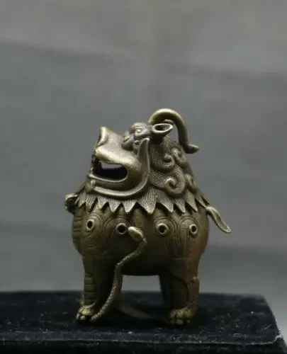 Rare Chinese Bronze Copper Palace Lion Beast Snake Incense Burner Censer Statue