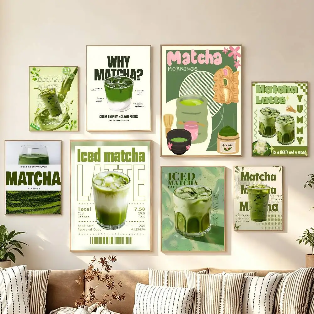 Póster de bebida con sabor a Matcha, arte autoadhesivo para la entrada de la habitación, decoración de pared de restaurante, pintura artística