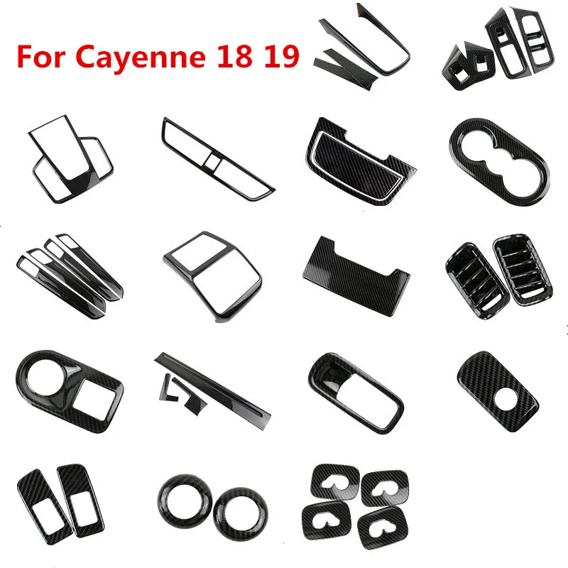 

For Porsche Cayenne 2018 2019 Interior Styling Carbon Fiber Printed Car Dashboard Outlet Cover Gear Drink Houlder Moulding Trim