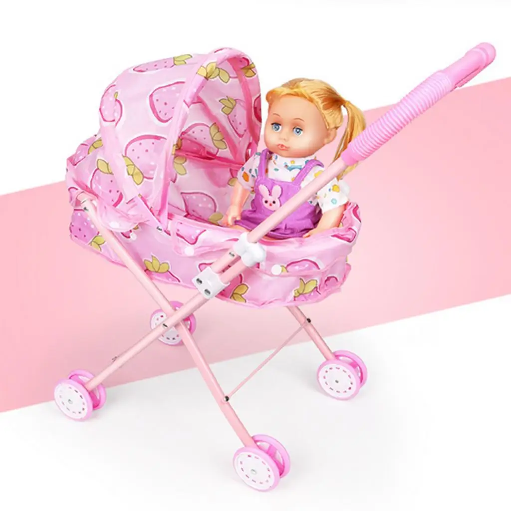 

Baby Doll Stroller Mini Push Cart Trolley Furniture Accessory for Girls Pretend Play Doll House Decor