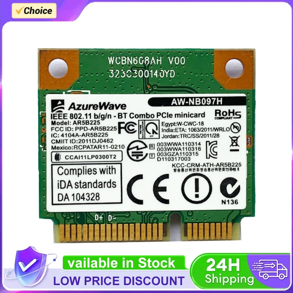 AR5B225 2.4Ghz 300M Wireless Downward Compatible Bluetooth-Compatible Card Mini PCI-E WiFi Adapter Accessories