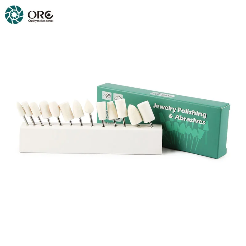 ORO Mini Felt Bob 13PCS SET Cylinder Bullet Round Trapezoid Flame Cone Mounted Grinding Burs Buff For Jewelry Polishing