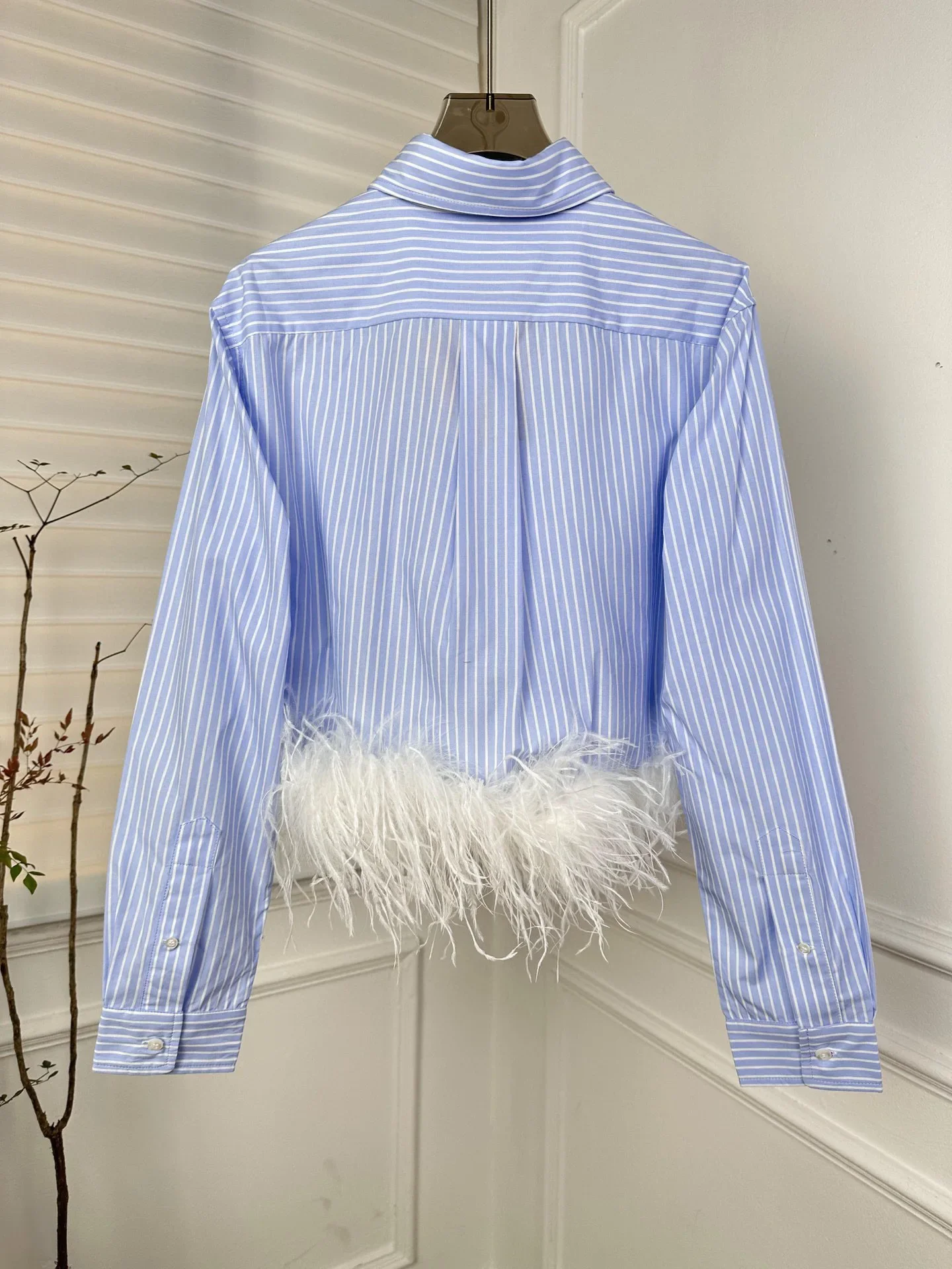 New arrival designer 100% Cotton long sleeve shirt with feather embroidery letter blouse clothing for women