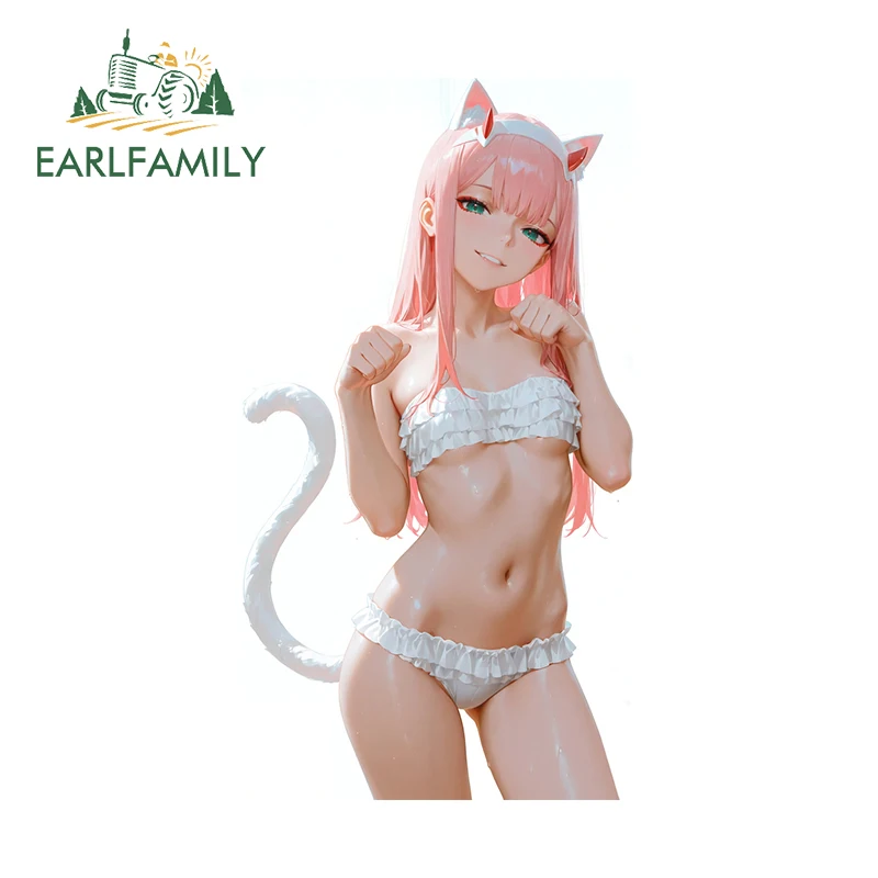 EARLFAMILY Cat Girl Zero Two Seductive Anime Car Stickers Fashionable Trunk Computer Case Decals Waterproof Car Accessories