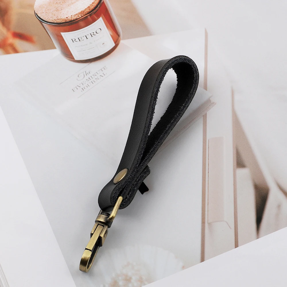 7.5cm Genuine Leather Keychain Women Men black Car Key Ring Chain Portable Auto Keys Clutch Bag Strap Wrist Bags Strap