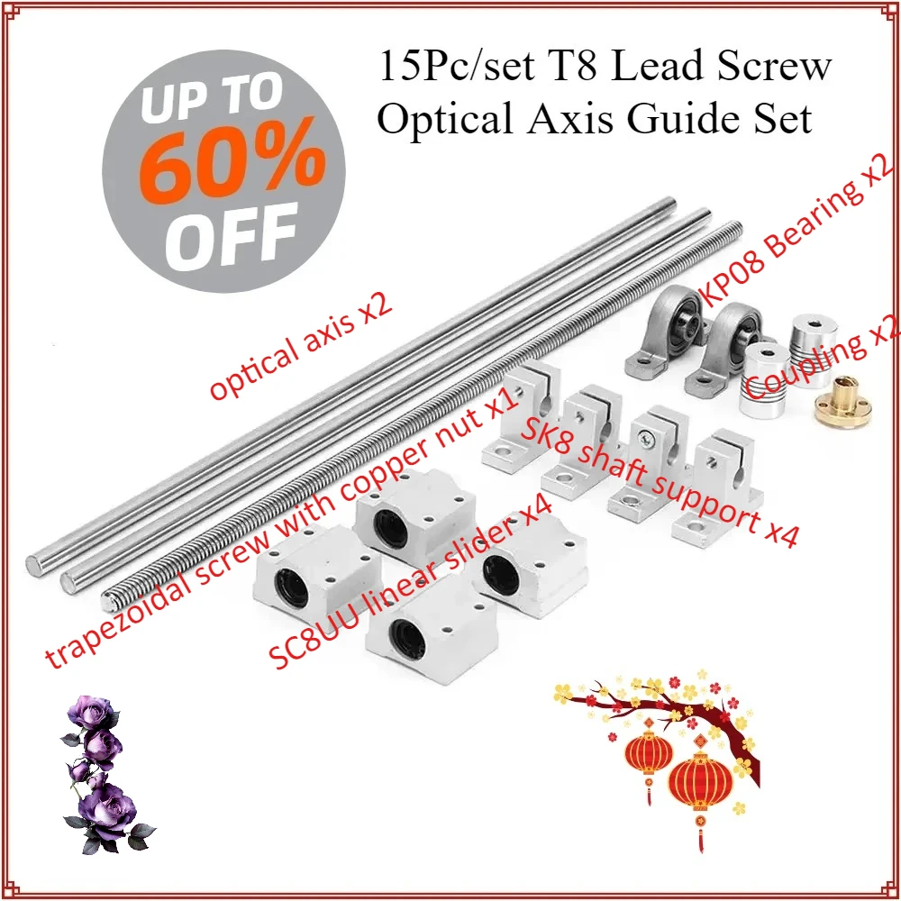 

Guide for CNC Linear Rail Shaft Rod T8 Dual Lead Screw Sliders Coupling Support Blocks 500mm Kp008 Sk8 Bearings SC8UU