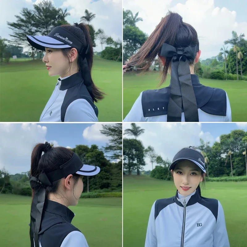 New SG Golf New Empty Top Cap Contrasting Color Sunscreen Adjustable Breathable Sports Golf Hat for Women with Bowknot Ribbon