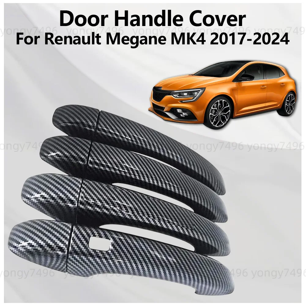 

For Renault Megane MK4 2017 - 2024 Carbon Fiber Chrome Silver Bright Black Door Handle Cover Trim Car Accessories Decoration