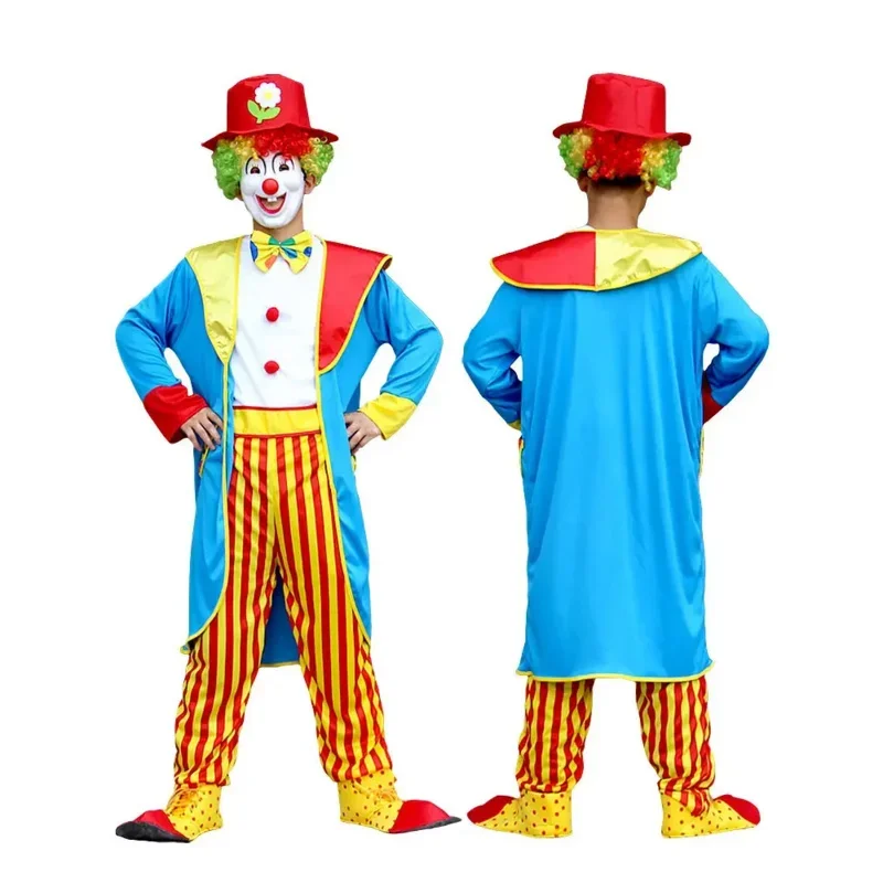 Volwassen Grappige Circus Clown Cosplay Kostuums Carnaval Party Show Met Pruik Schoenen Spons Neus Jurk Voor Mannen Vrouwen